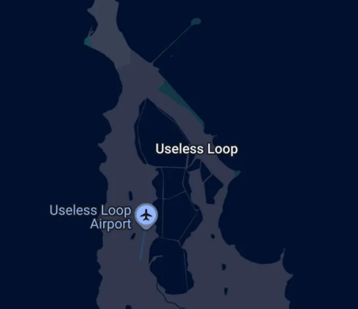 Map view of Useless Loop and Useless Loop Airport, an unexpected location captured on Google Earth and Maps.