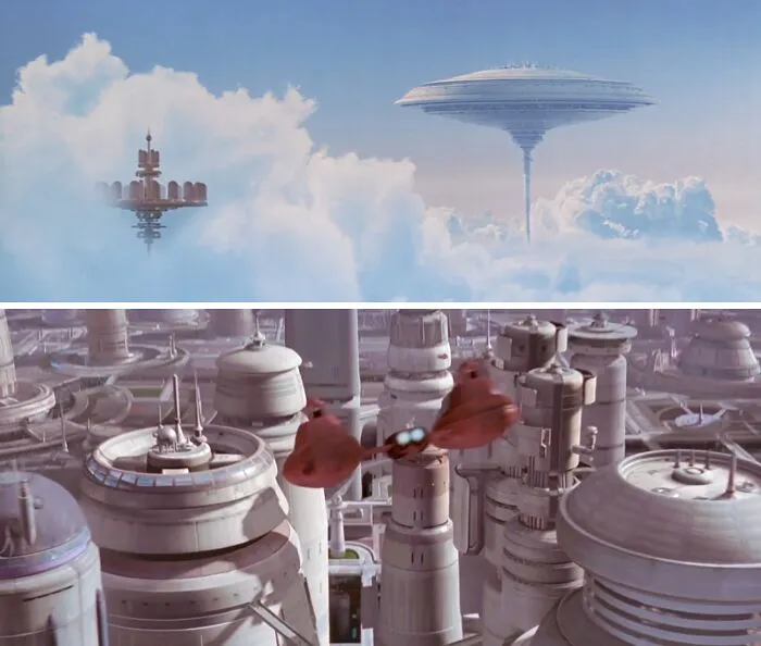 Futuristic floating cities and advanced architecture in magical imaginary worlds and places from popular fiction.