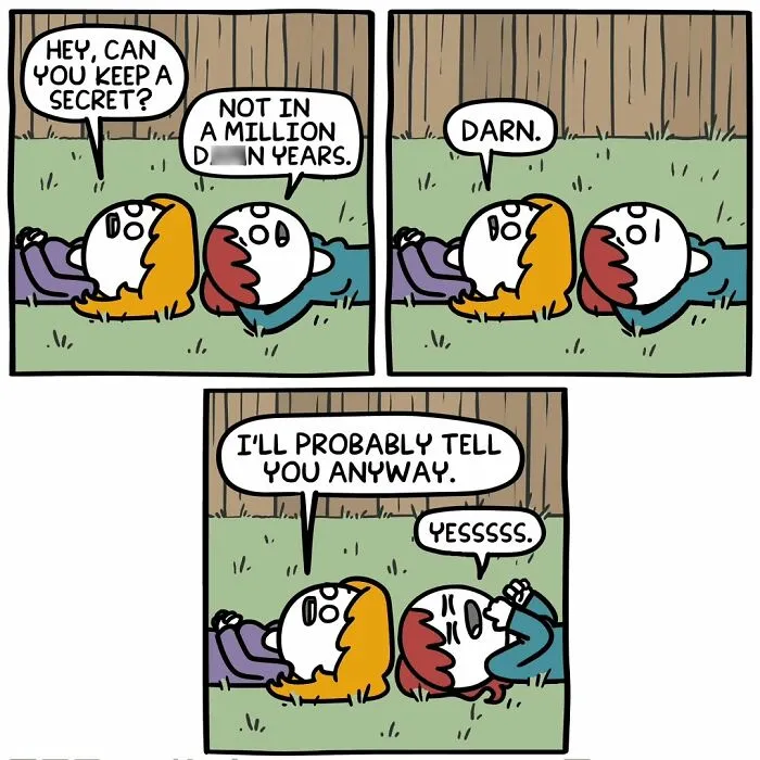 Two cartoon characters lying on grass in a dark comic with an unexpected ending by Ryan Hudson.