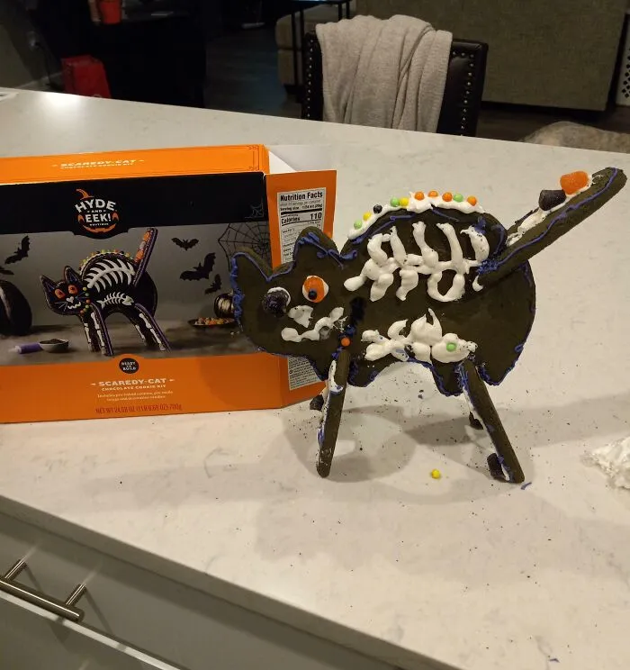 My Partner And I Tried To Make A Gingerbread Cat For Halloween I Think Ours Is Spookier