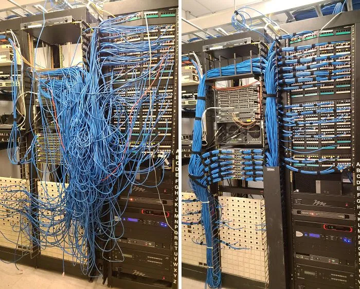 Satisfying Before And After I Did At Work A Few Weeks Ago. I Enjoy Cable Management