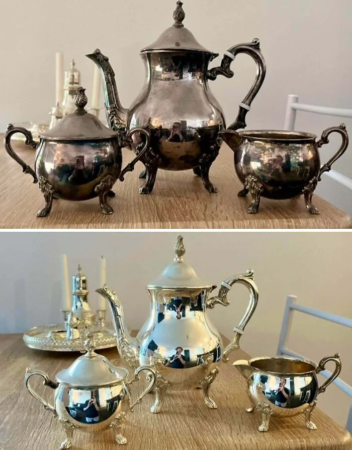 Before And After. I Don’t Use Actual Silver Polish, I Prefer The Aluminium Foil, Baking Soda And Hot Water Method, And A Gentle Rub Afterwards With A Polishing Cloth