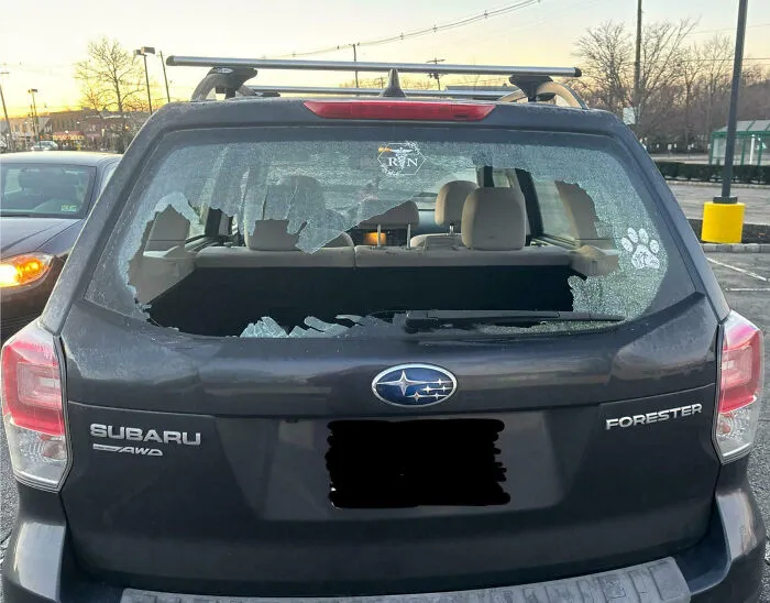 Esta mañana un hombre me rompió el parabrisas trasero de un puñetazo porque le toqué la bocina después de que él me la tocara a mi
