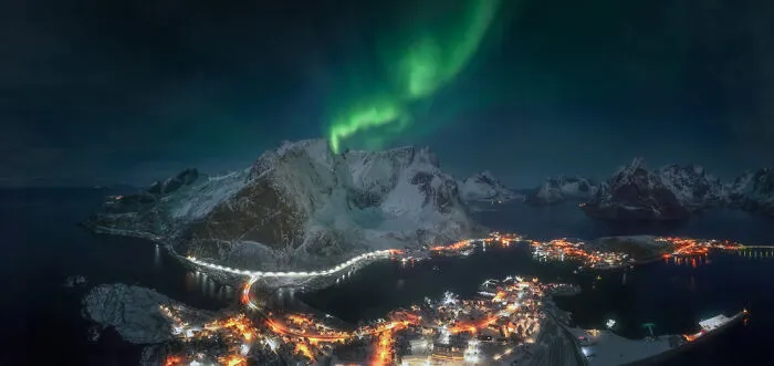 Open Built Environment/Architecture: "Northern Lights Over Reine Fishing Village" By Wei Lian, United States