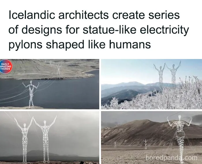 These Giant Humanoid Electricity Pylons Were Inspired By The Idea Of Brightening Up The Ugly Utilities Which Stretch Across Iceland's Immense Volcanic Landscape