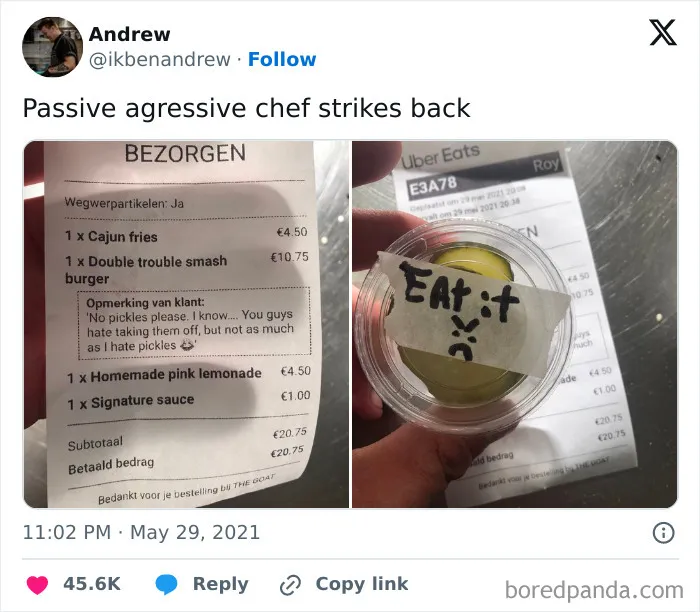 To Follow Customer's Anti-Pickle Request