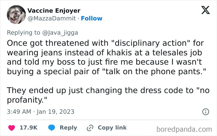 Tweet sharing a truthful post about dress code unfairness, related to the fight the patriarchy memes and posts.