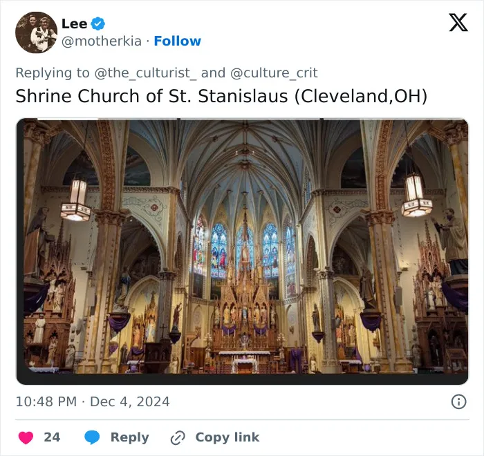 Interior of Shrine Church of St. Stanislaus in Cleveland, showcasing beautiful and striking church architecture in the US.