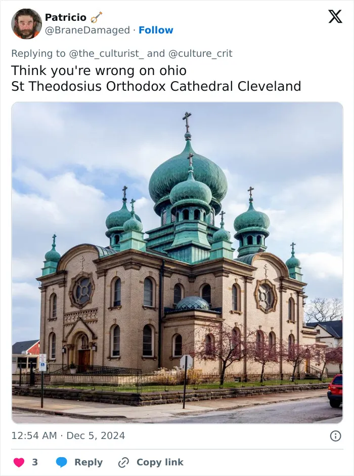 St Theodosius Orthodox Cathedral in Cleveland with unique green domes, a striking church representing beautiful US architecture.