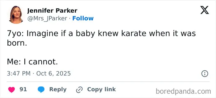 Screenshot of a funny tweet from a parent showing humorous moments shared by parents on X in October.