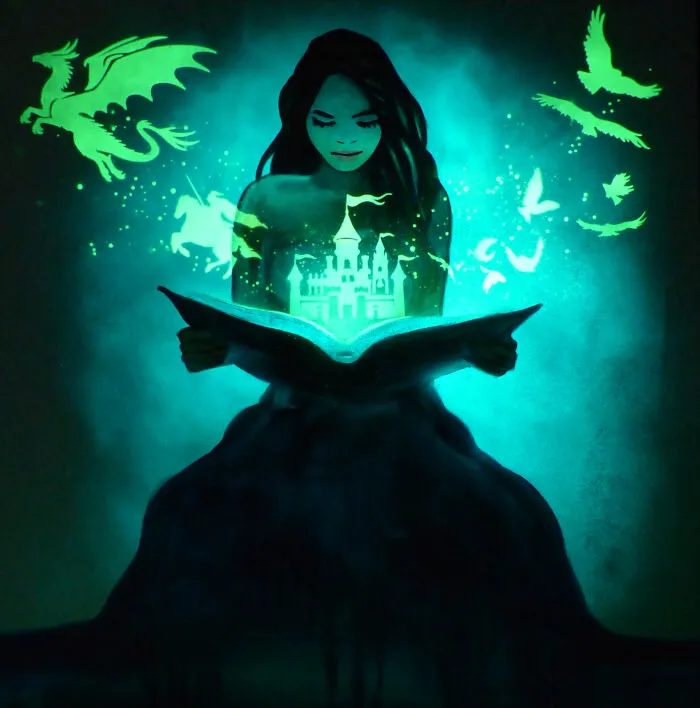 The Story Book Glowing At Night