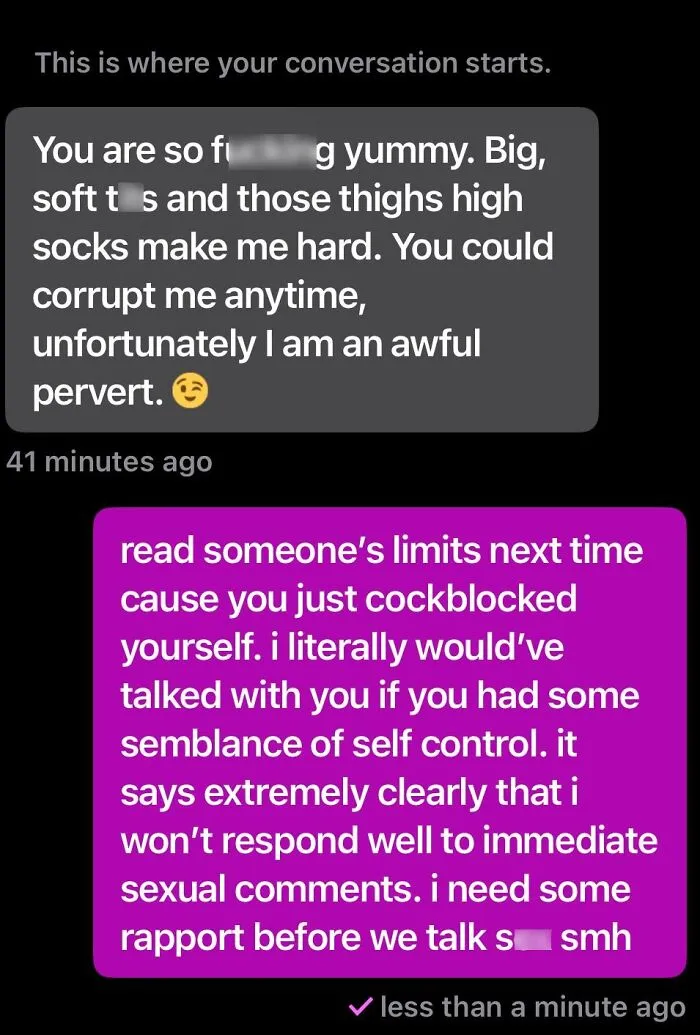 Can People Wait One Second Before Getting Sexual?? I Loved His Profile So I Was Gonna Reach Out Before He Said This. I Hate Gross Men