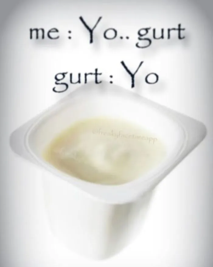 Unhinged meme of a yogurt container with a pun, representing posts that hit different at 3AM humor for night owls.