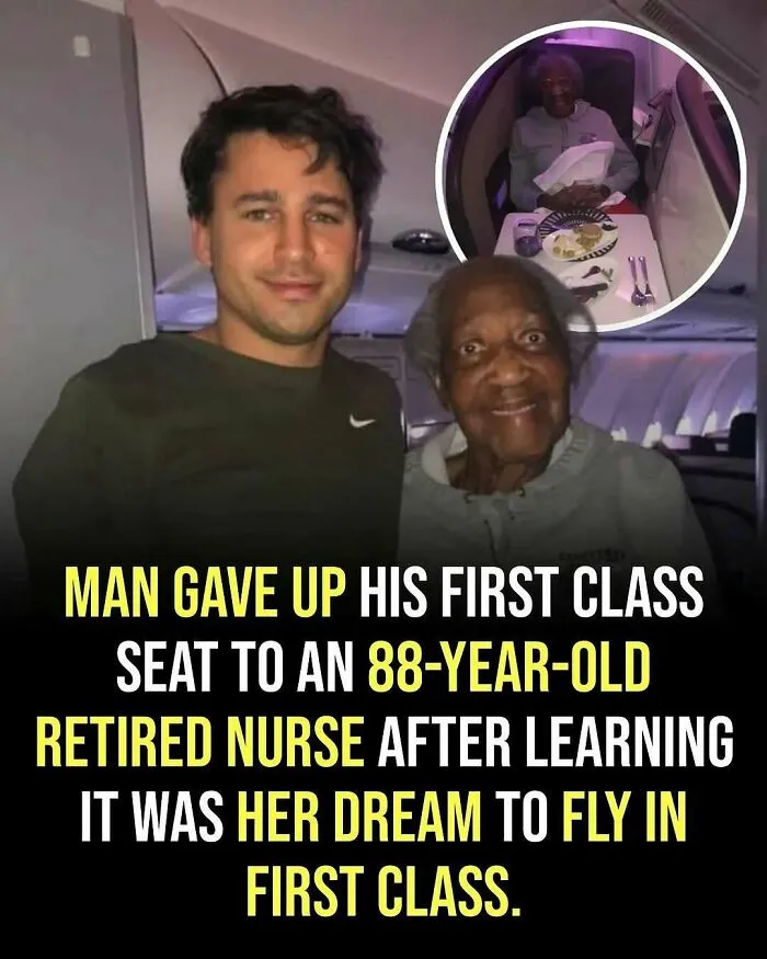 Man giving up his first class seat to an 88-year-old retired nurse, a wholesome and adorable moment for your feed.