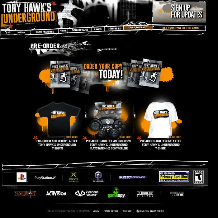 The Old Tony Hawk's Underground Website
