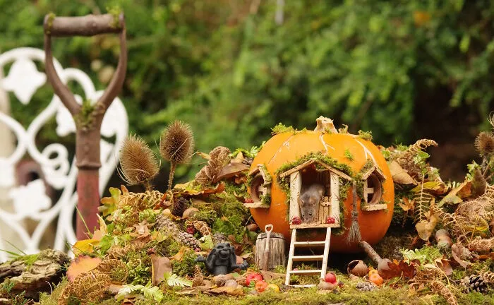 The Pumpkin House. I Hand-Made The Doors And Windows From Wood To Decorate A Real  Carved Pumpkin