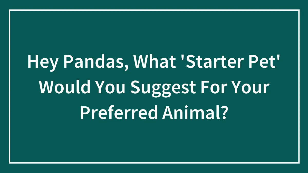 Hey Pandas, What 'Starter Pet' Would You Suggest For Your Preferred Animal? (Closed)