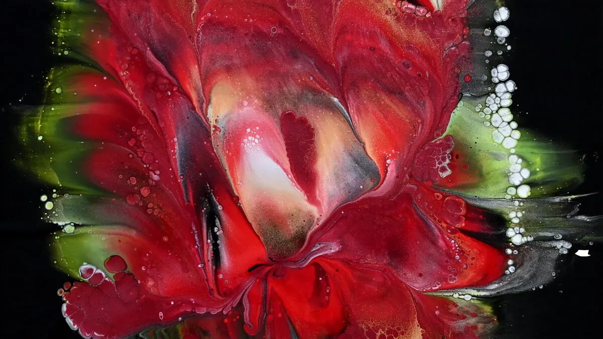Triple Flower Magic: Easy Acrylic Pour Flowers In Rich Reds And Greens