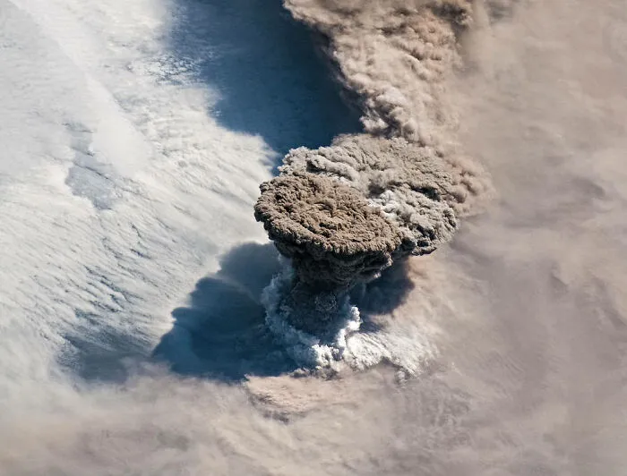 Volcanic Eruption Captured From Space. An Astronaut's Photo Of The Raikoke Volcano Erupting On June 22, 2019
