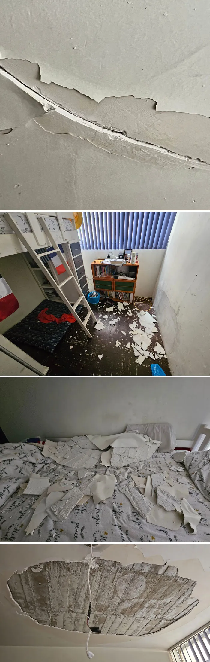 El techo del que le habíamos estado hablando a nuestro casero durante meses finalmente cedió