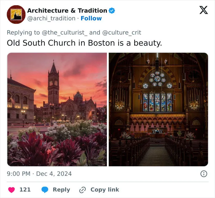 Exterior and interior views of a beautiful historic church in Boston showcasing stunning architecture and stained glass windows.
