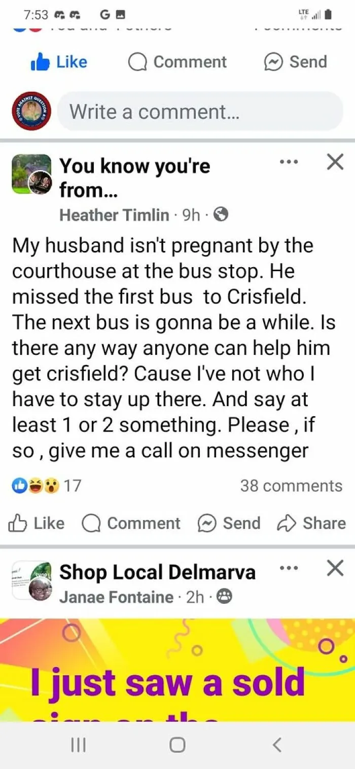 Screenshot of a Facebook post showing a humorous autocorrect fail in a message about a bus stop.