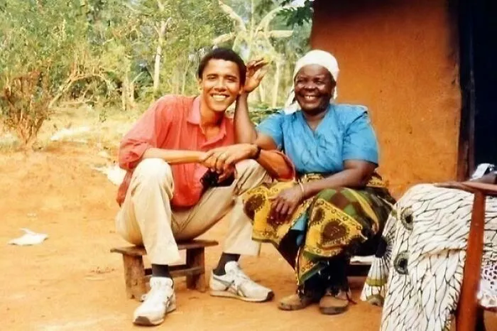 Barack Obama Visiting His Grandmother Sarah Ogwel Onyango In Kenya. 1995