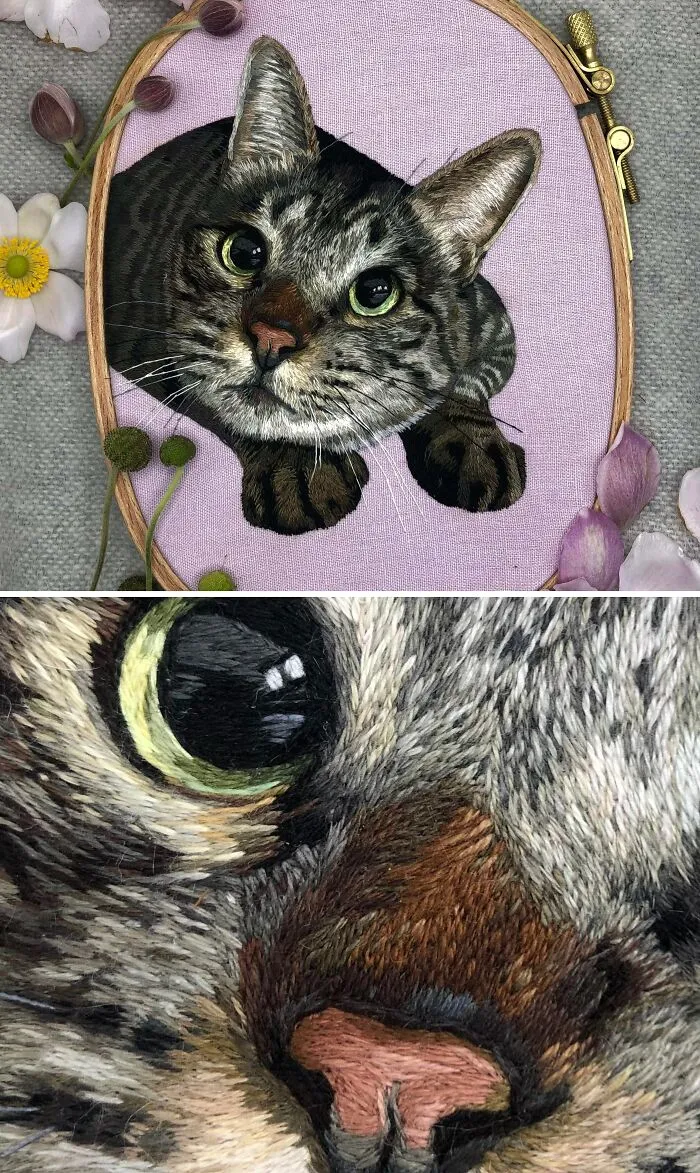 I Embroidered This Handsome Fella’s Portrait. He Took 50-60 Hours And More Than 40 Colors Of Floss