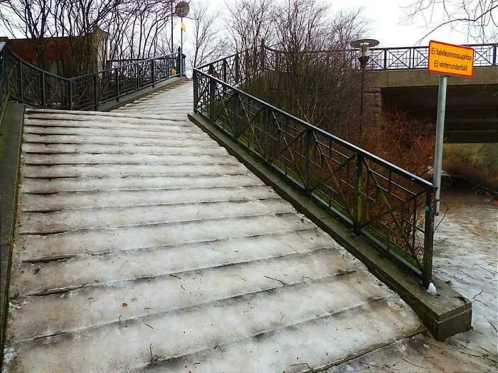 This Occurs Every Winter At My Hometown.. The Sing Says No Winter Upkeep And Yes They Lead Strait To River Bank