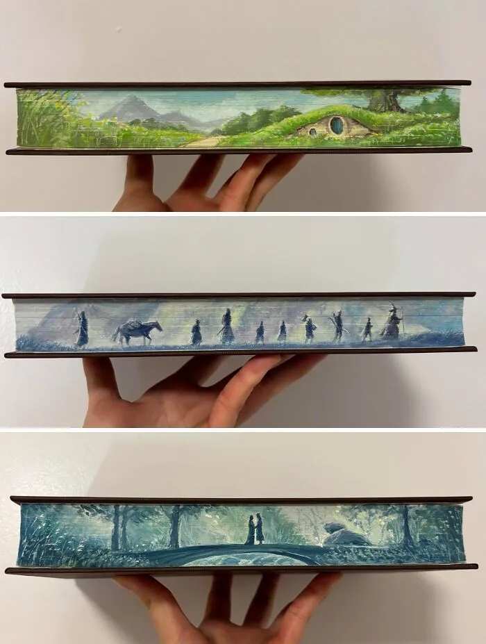 I Painted The Edges Of These LOTR Books. I Used Japanese Poster Paints, Which Are Really Similar To Gouache. Made These As A Birthday Present For Someone