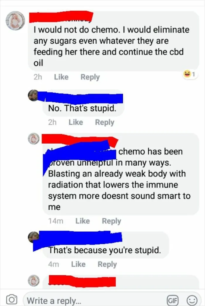 She (Red) Commented This On A Post About 2 Year Old Girl Currently Battling With Super Rare Cancer