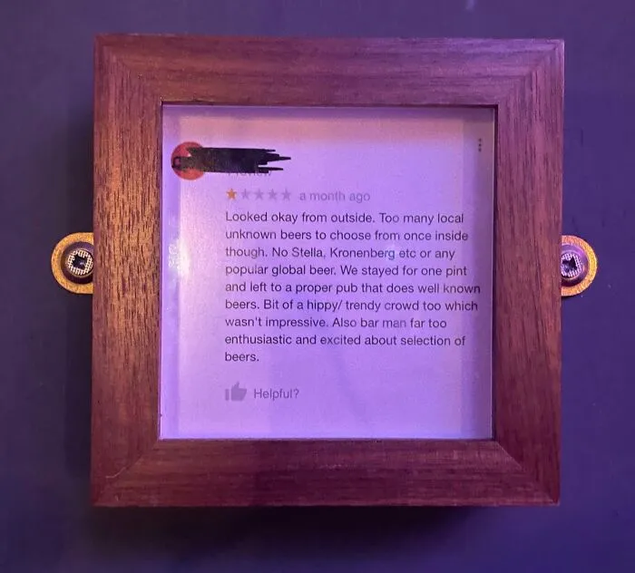 The Review This Pub Put On The Wall. The Pub Specialises In Craft Beer