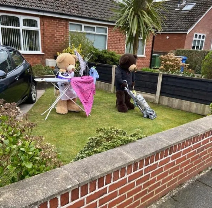 House Near Us Puts These Bears Out Each Day, Doing A Different Activity Every Time. It's All I Live For Currently...