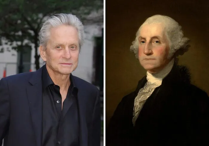 Actor and historical figure side by side, showcasing celebrities and their lookalikes from the past comparison.