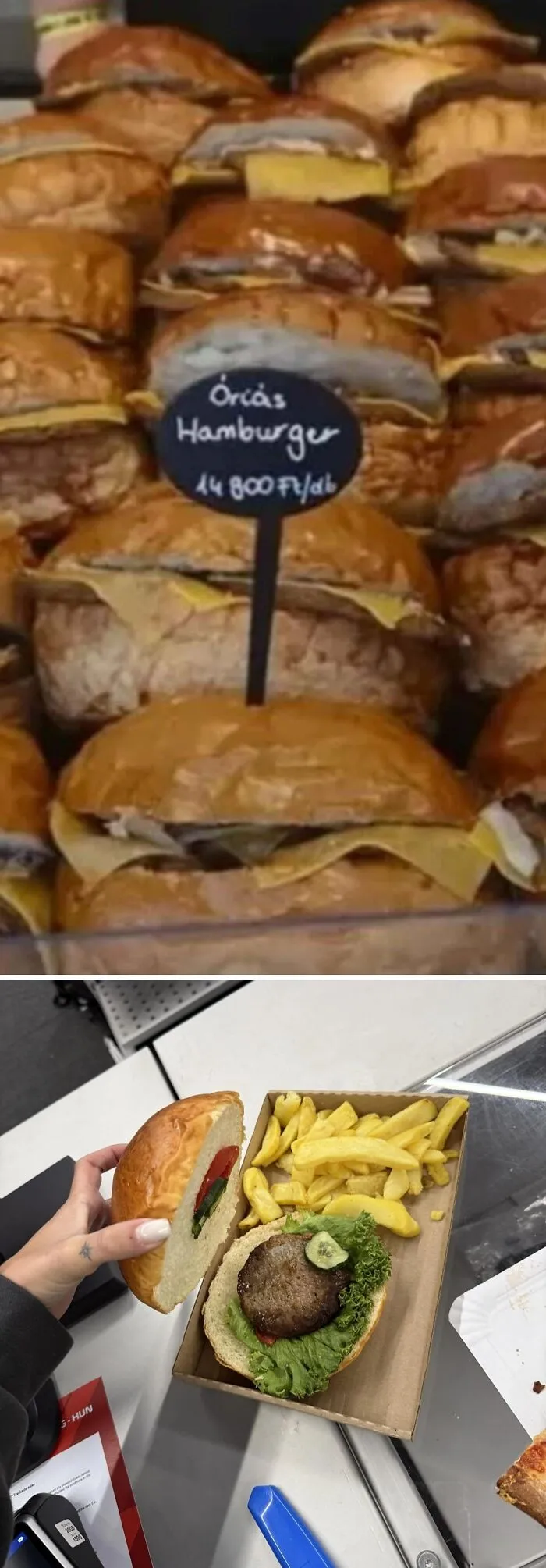 Close-up of unusual hamburger dishes with sparse toppings and fries, showcasing some of the most stupid food ideas.