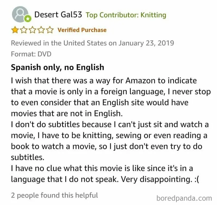 Funny and ridiculous 1-star review about a foreign language movie with no English subtitles, shared by a top contributor.