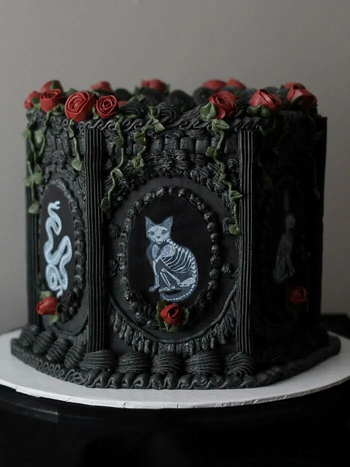 Happy Halloween! Made This Moody Animal Skeleton Cake To Celebrate
