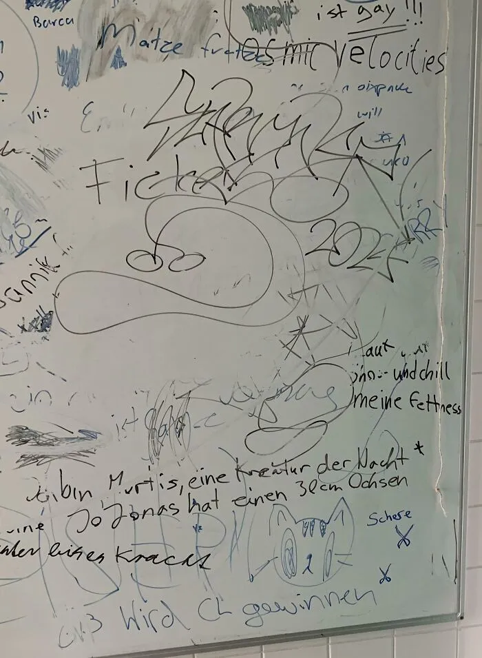 Mi escuela instaló pizarras blancas para evitar el vandalismo en los baños.