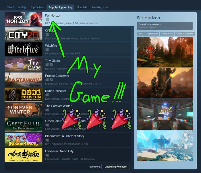 Screenshot of a game launch page showing new RPG and action titles, inspiring dreams turned into reality online.