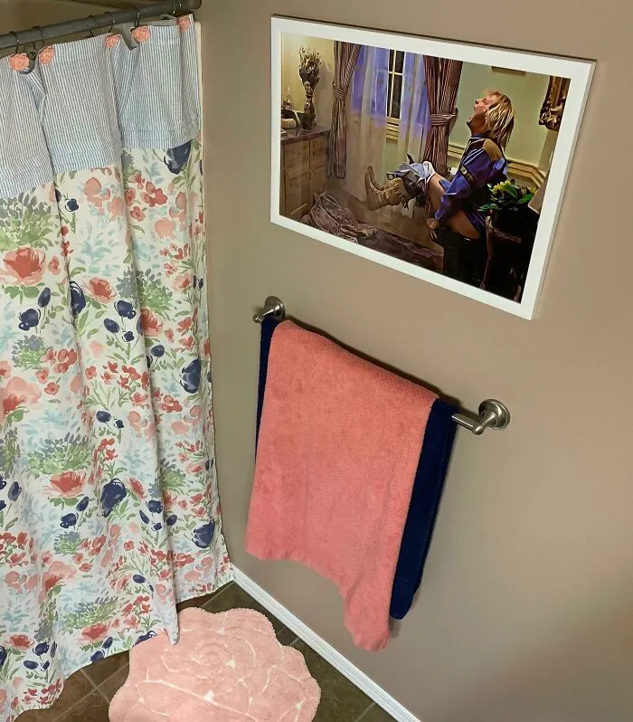 My Husband Decided My Beautiful Floral Guest Bathroom Needed More Wall Decor