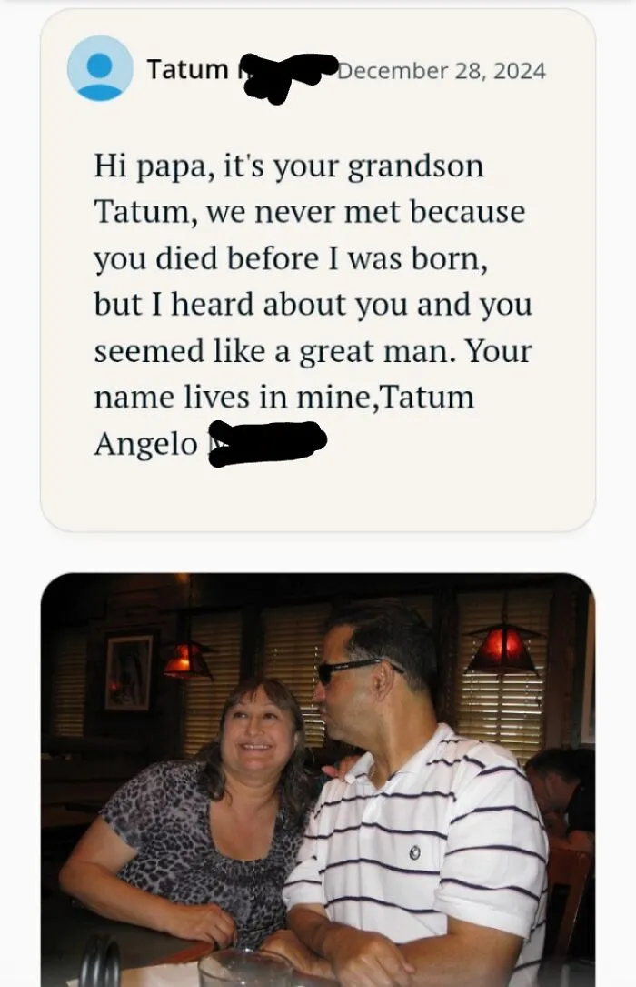 Heartfelt message from grandson about his late grandpa, showcasing wholesome internet moments that brighten the online world.