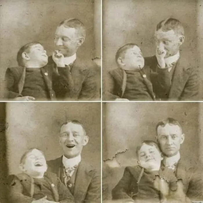 A Father And Son Fooling Around While Getting Their Pictures Taken, 1910