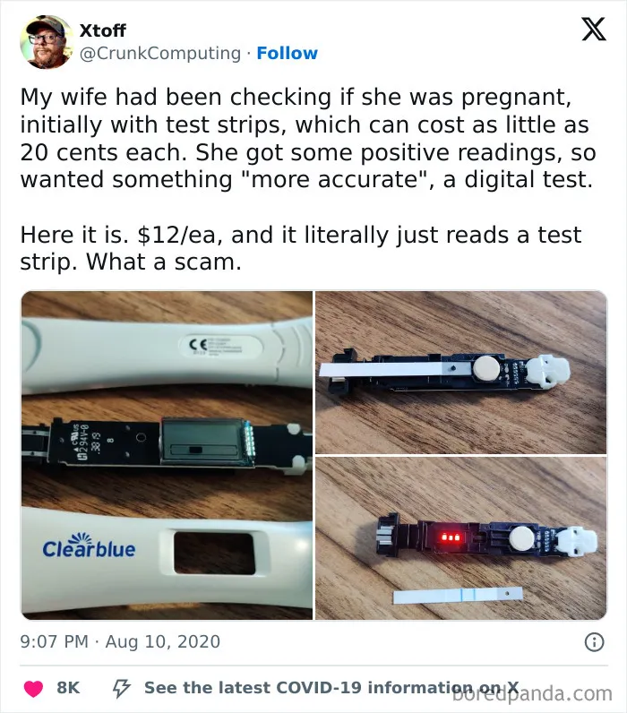 Inside view of a digital pregnancy test showing electronic components, revealing the insides of things we rarely see.