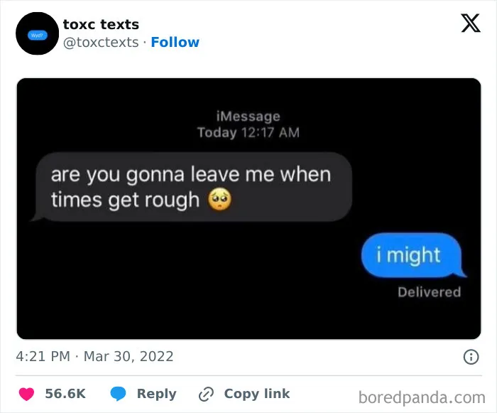 Screenshot of a toxic text conversation showing a funny but harsh reply, illustrating toxic texts with humor.