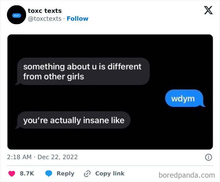 Screenshot of toxic texts conversation with a funny and sarcastic reply highlighting toxic text messages.
