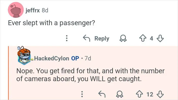 Reddit conversation revealing cruise ship employees sharing behind the scenes look at their workplace rules and experiences.