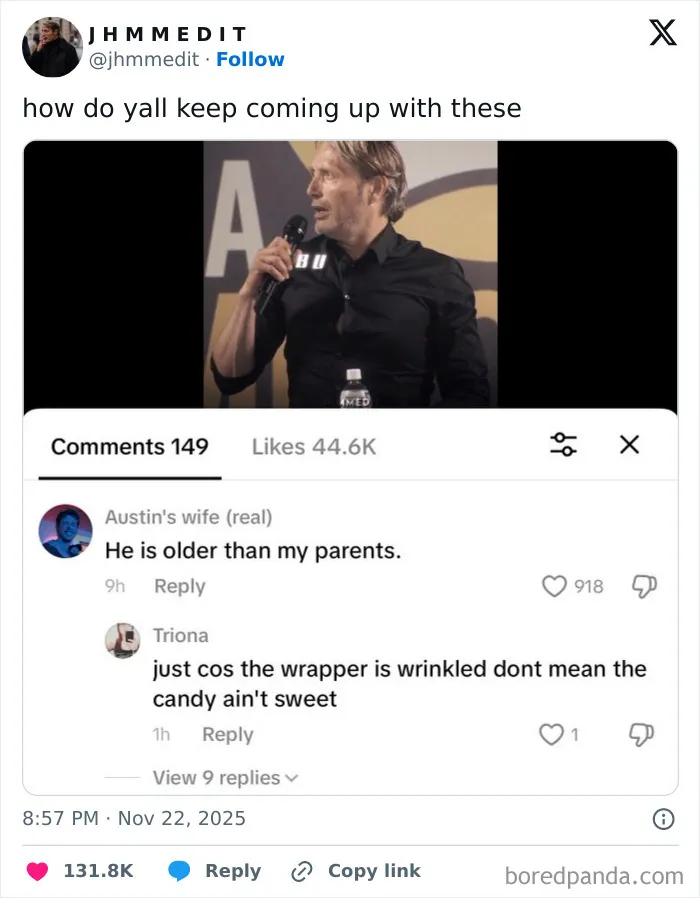 Screenshot of a humorous X post with comments, showcasing relatable and hilarious content from November.