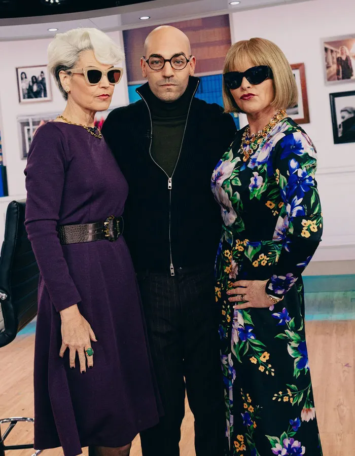 Three celebrities wearing Halloween costumes with sunglasses and fashionable outfits, showcasing creative celebrity Halloween costumes.