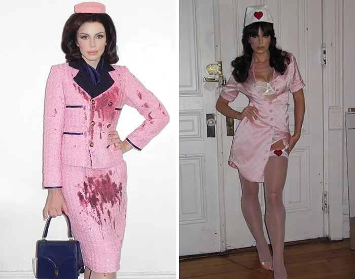 Two women dressed in creative Halloween costumes showcasing celebrities who crushed it with their Halloween costumes this year.