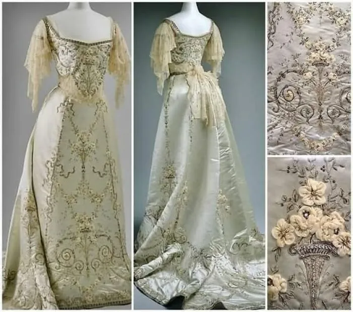 Ball Gown By The Design House: House Of Worth (French, 1858–1956)  Silk, Cotton, Metallic Thread, Glass, Metal